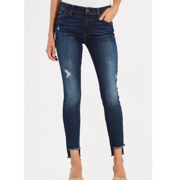 7 For All Mankind The Ankle Skinny Distressed Step Hem Jeans Size 25 - Picture 1 of 9